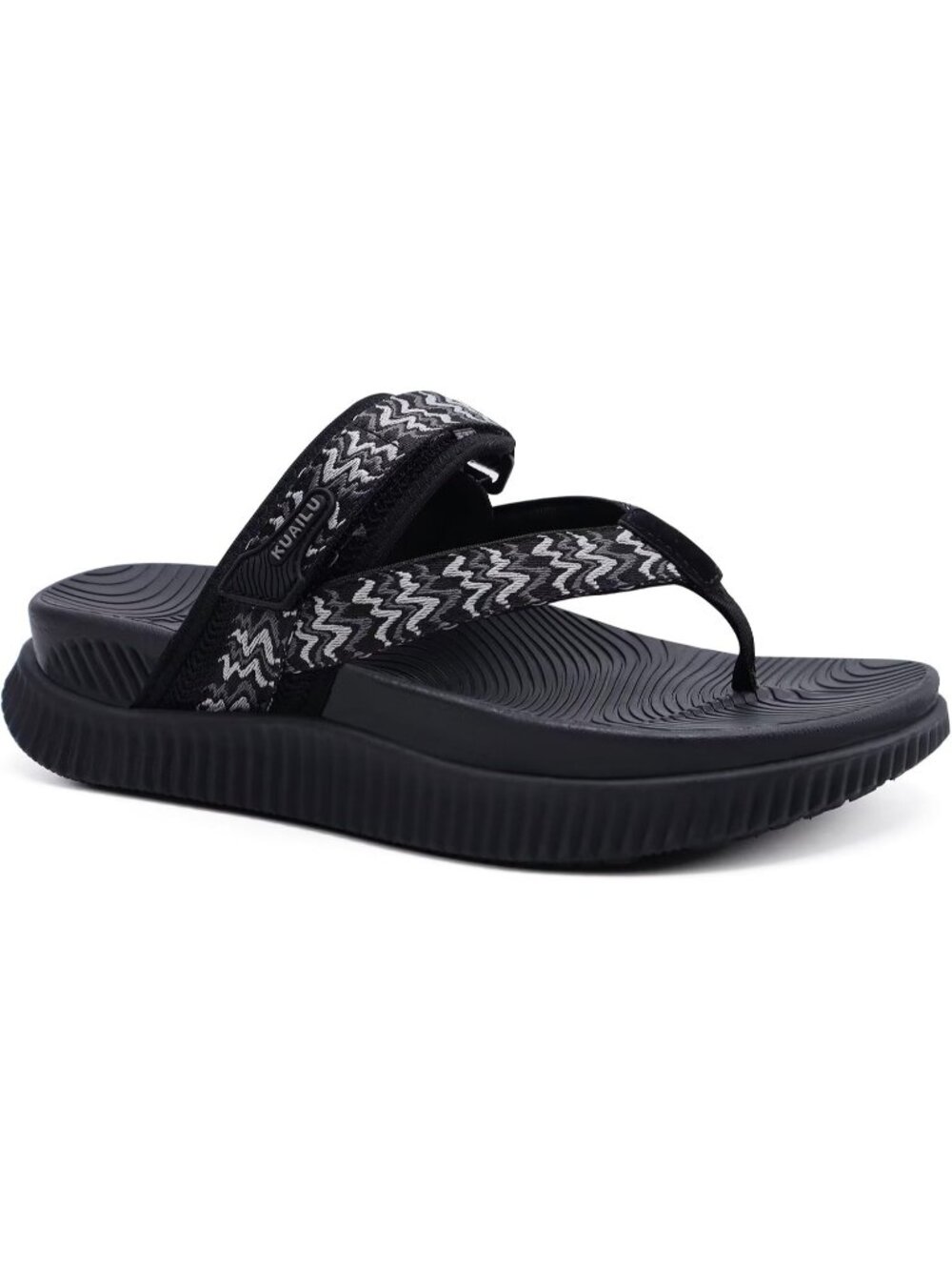 Women Black 2 Arch Support Flip Flops Sandals Thick Athletic Cushion Adjustable